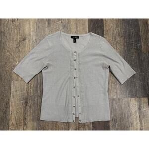 White House Black Market Silk Blend Metallic Button-Up Cardigan